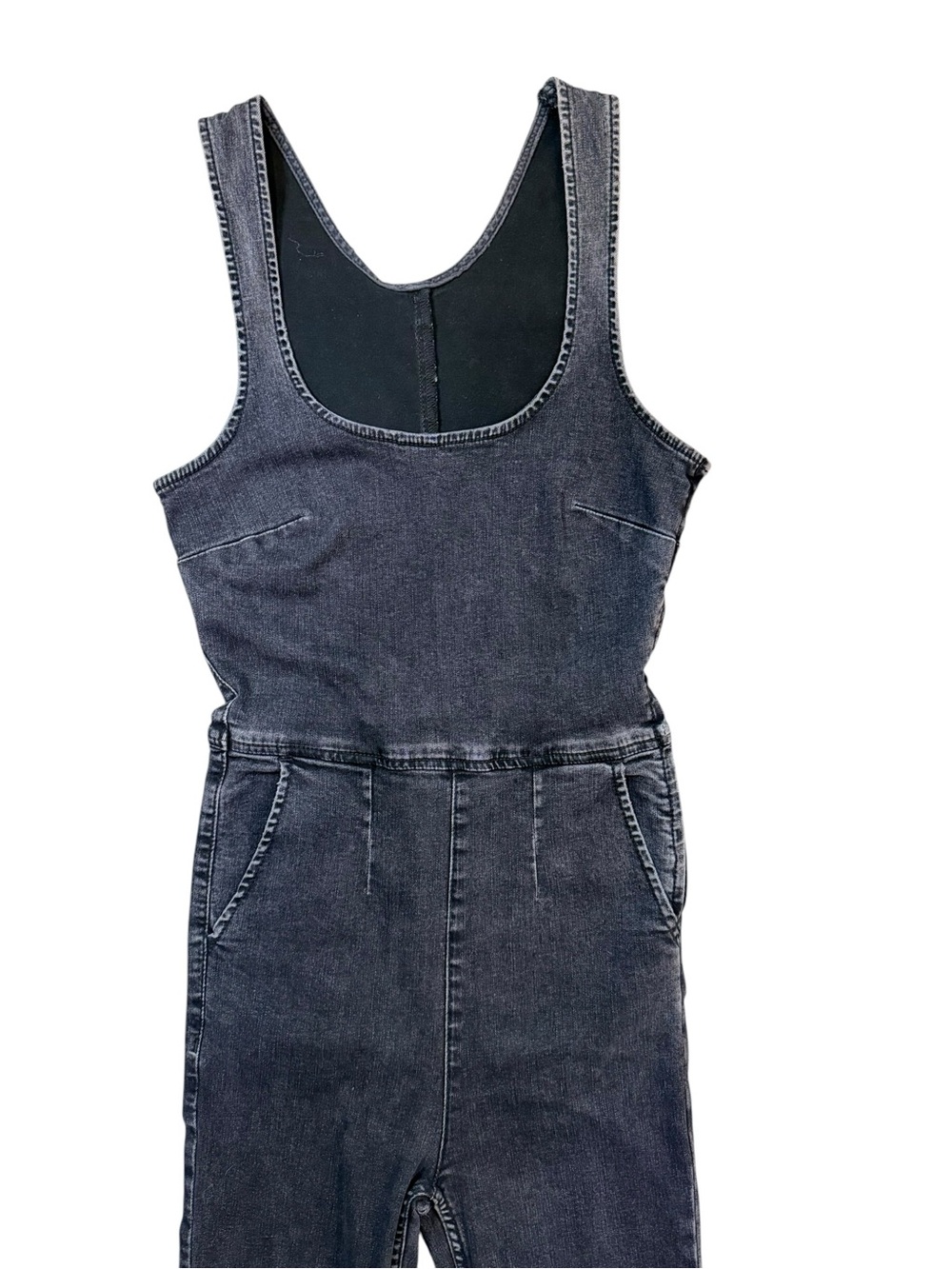 Free People Denim Jumpsuit Dark Wash Sleeveless Stretch One Piece Size 2 - Picture 5 of 16